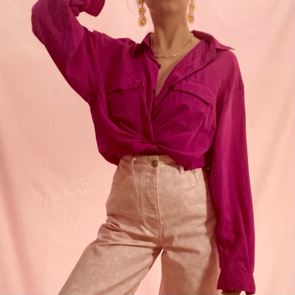 Vintage Tops - Vintage Silk Button Up Top